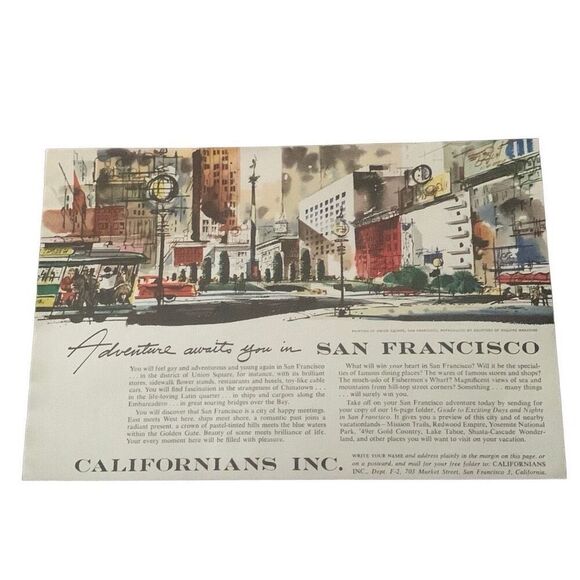 Vintage 1955 San Francisco Adventures Await Ad Advertisement - Picture 1 of 4